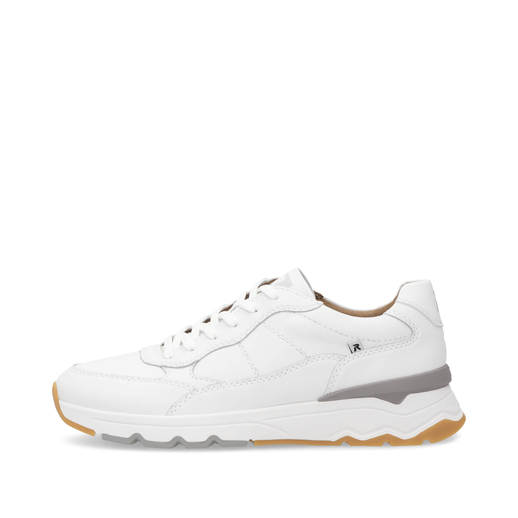 Weiße Rieker Herren Sneaker Low U0904-80 mit Schnürung sowie flexibler Sohle. Schuh Außenseite.