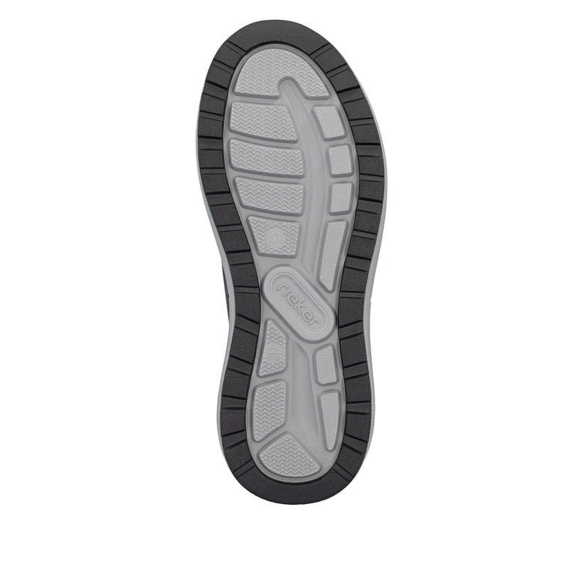 Mocassins Rieker noirs pour hommes 06058-00 avec bande élastique. Semelle extérieure de la chaussure.