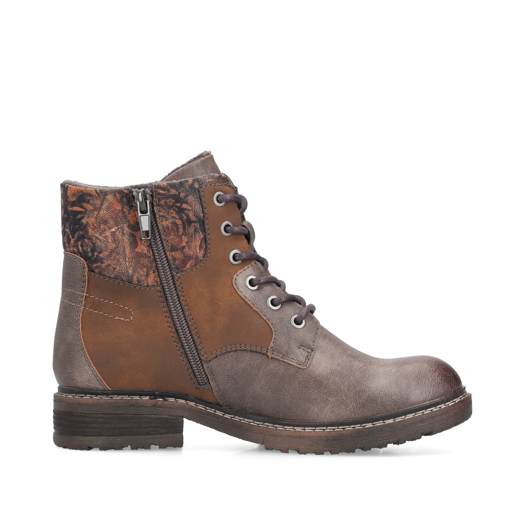 Braune Rieker Damen Schnürstiefel 94712-25 mit wasserabweisender TEX-Membran. Schuh Innenseite.