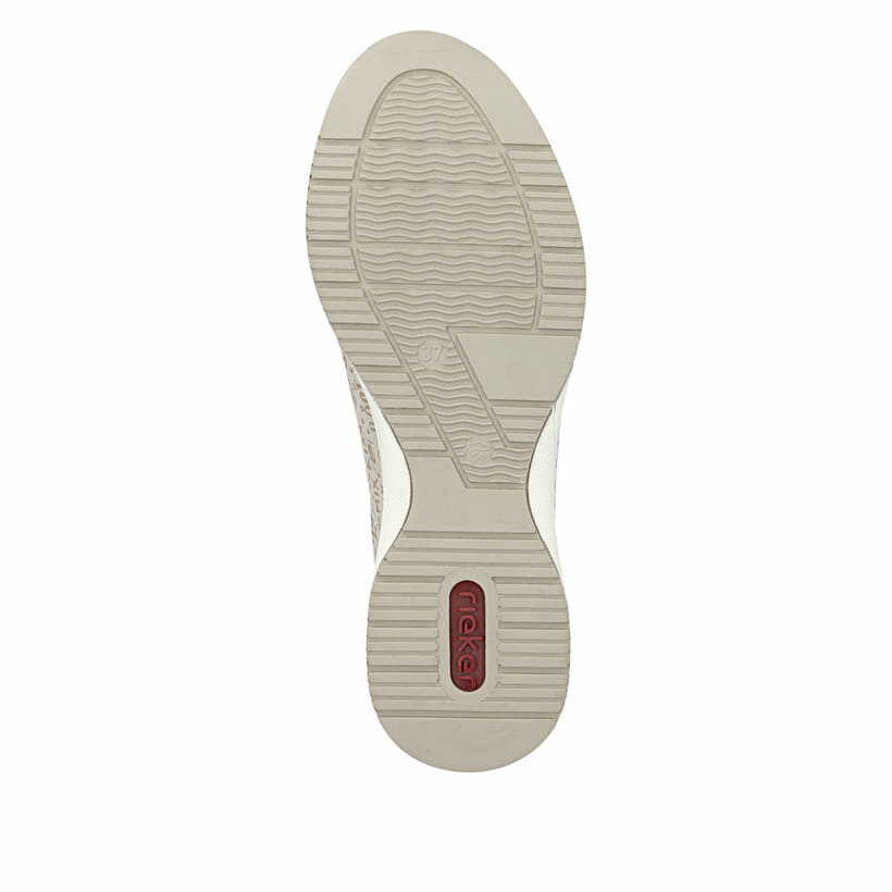 Baskets basses Rieker beiges pour femme N4316-62 avec finition métallisée. Semelle extérieure de la chaussure.