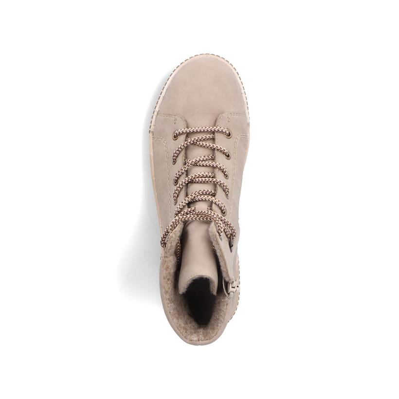 Beige Rieker Damen Schnürstiefel N0730-64 mit einem Reißverschluss. Schuh von oben.