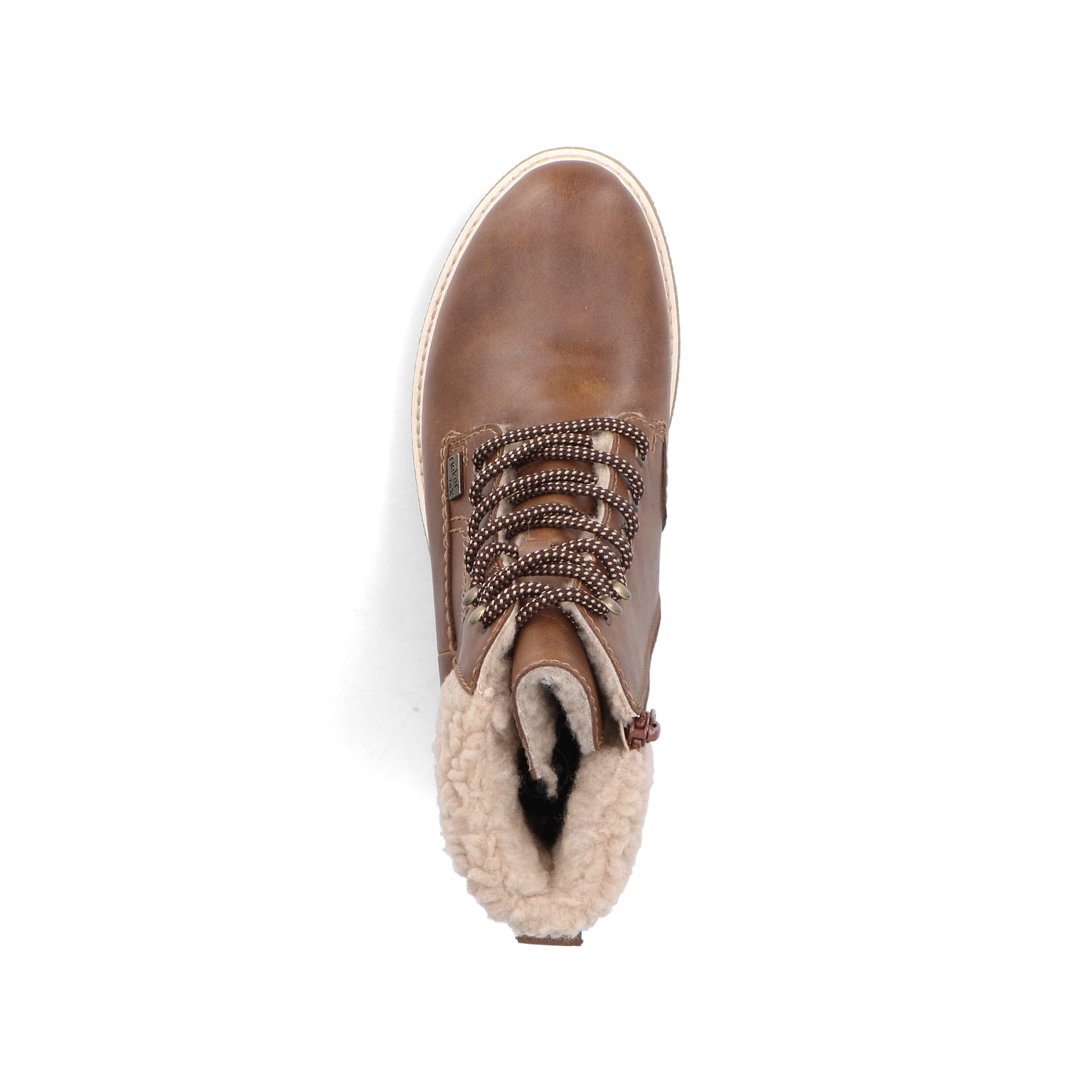 Braune Rieker Damen Schnürstiefel Y8118-22 mit wasserabweisender TEX-Membran. Schuh von oben.