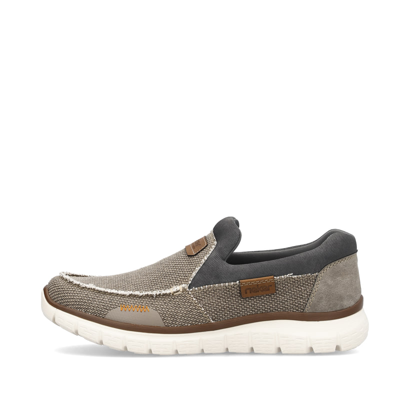 Beige Rieker Herren Slipper B6651-64 mit ultra leichter und flexibler Sohle. Schuh Außenseite.