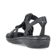 Schwarze Rieker Damen Riemchensandalen 60809-00 mit einem Gummizug. Schuh von hinten.
