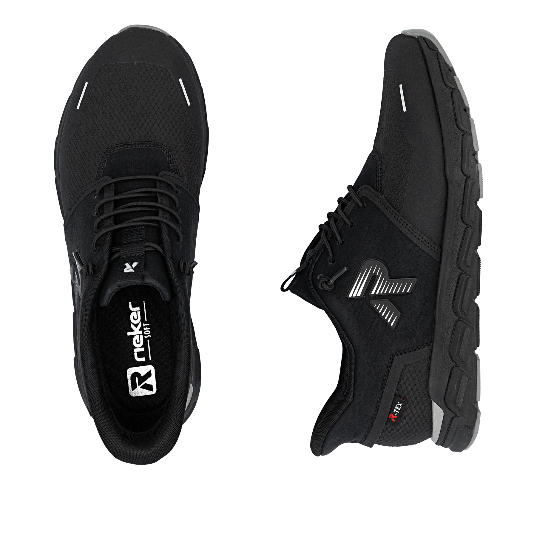 Baskets basses Rieker noires pour femme M9051-00 avec membrane RiekerTEX. Chaussure vue de dessus, couchée.