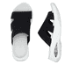 Schwarze vegane Rieker Damen Pantoletten W3150-00 mit einem Gummizug. Schuh von oben, liegend.