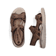 Braune Rieker Herren Trekkingsandalen 26455-22 mit einem Klettverschluss. Schuh von oben, liegend.