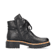 Nachtschwarze Rieker Damen Biker Boots 72603-00 mit Schnürung und Reißverschluss. Schuh Innenseite