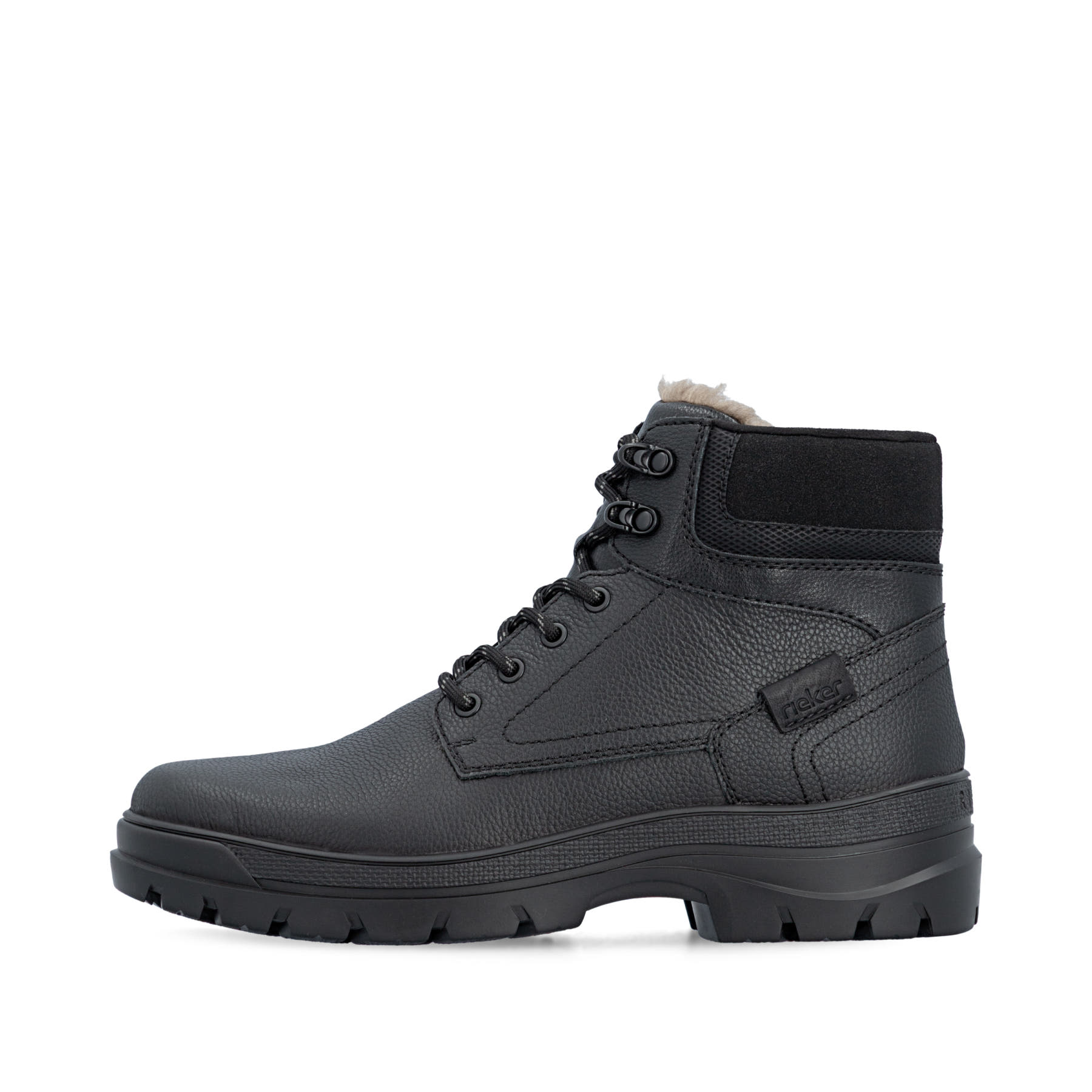 Schwarze Rieker Herren Schnürstiefel F5400-00 aus Glattleder mit Flip-Grip Sohle. Schuh Außenseite.