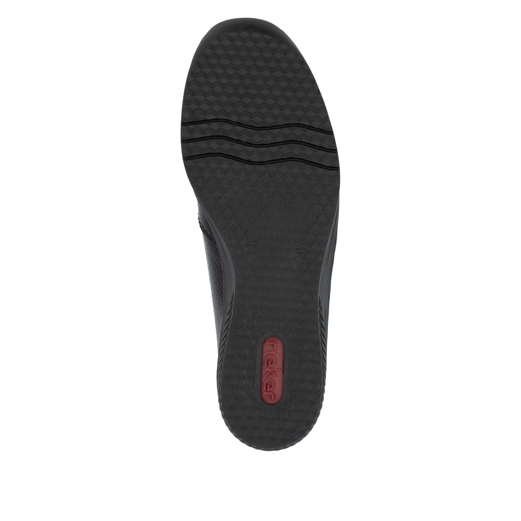 Rote Rieker Damen Slipper 48761-35 mit einem Gummizug sowie schmaler Passform E. Schuh Laufsohle.