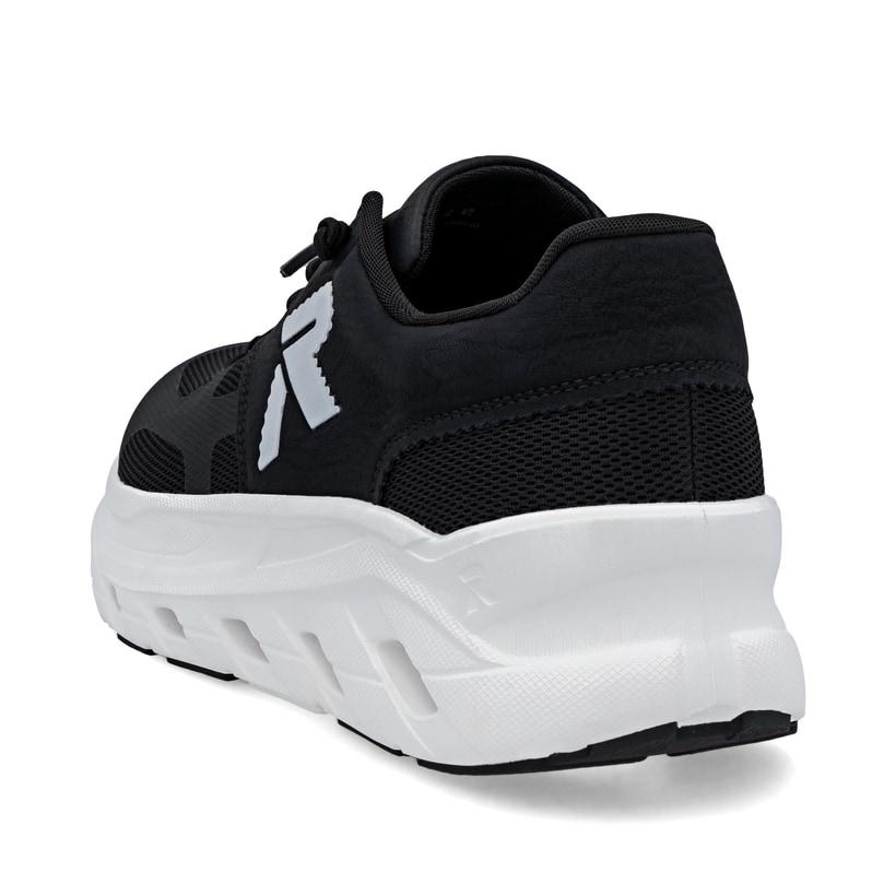 Schwarzweiße Rieker Herren Sneaker Low U3500-00 mit einer Schnürung. Schuh von hinten.