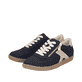 Schwarze Rieker Damen Sneaker Low L9700-00 mit einem Reißverschluss. Schuhpaar seitlich schräg.