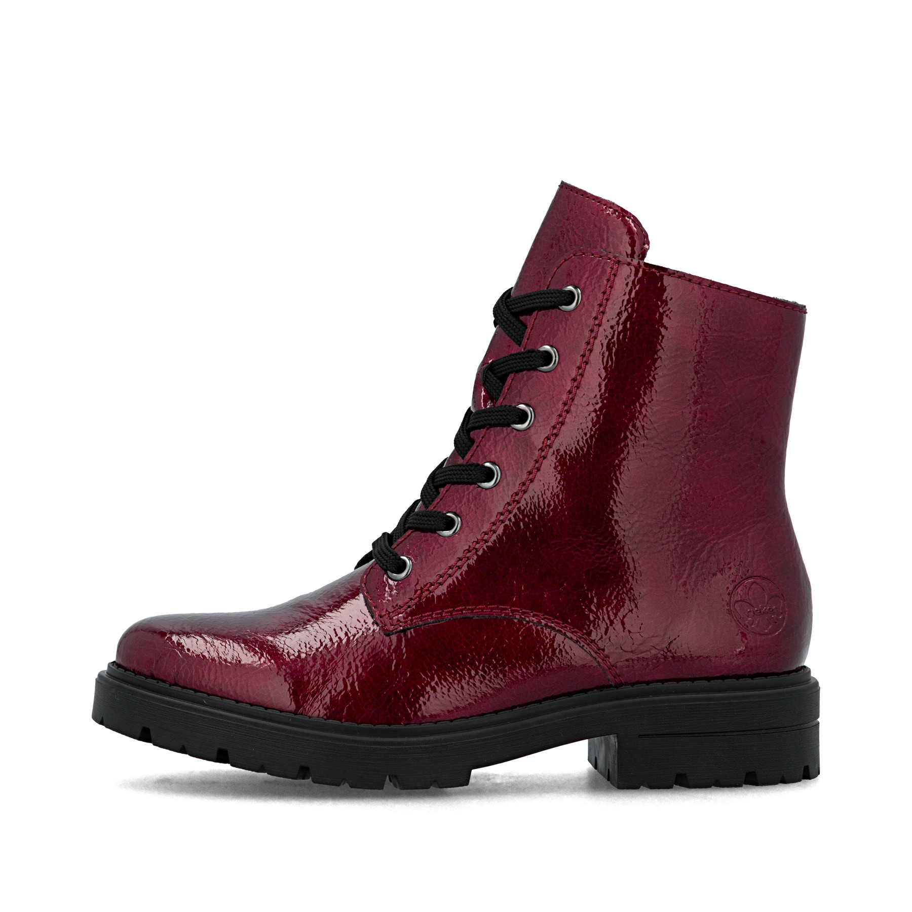 Dunkelrote Rieker Damen Schnürstiefel Z2841-33 mit einem Reißverschluss. Schuh Außenseite.