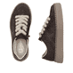 Braun-beige Rieker Damen Sneaker Low N9920-25 mit flauschigen Schnürsenkeln. Schuh von oben, liegend.