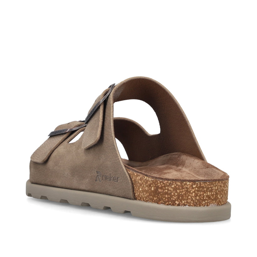 Beige Rieker Herren Pantoletten 21190-64 aus Glattleder mit Schnallen. Schuh von hinten.