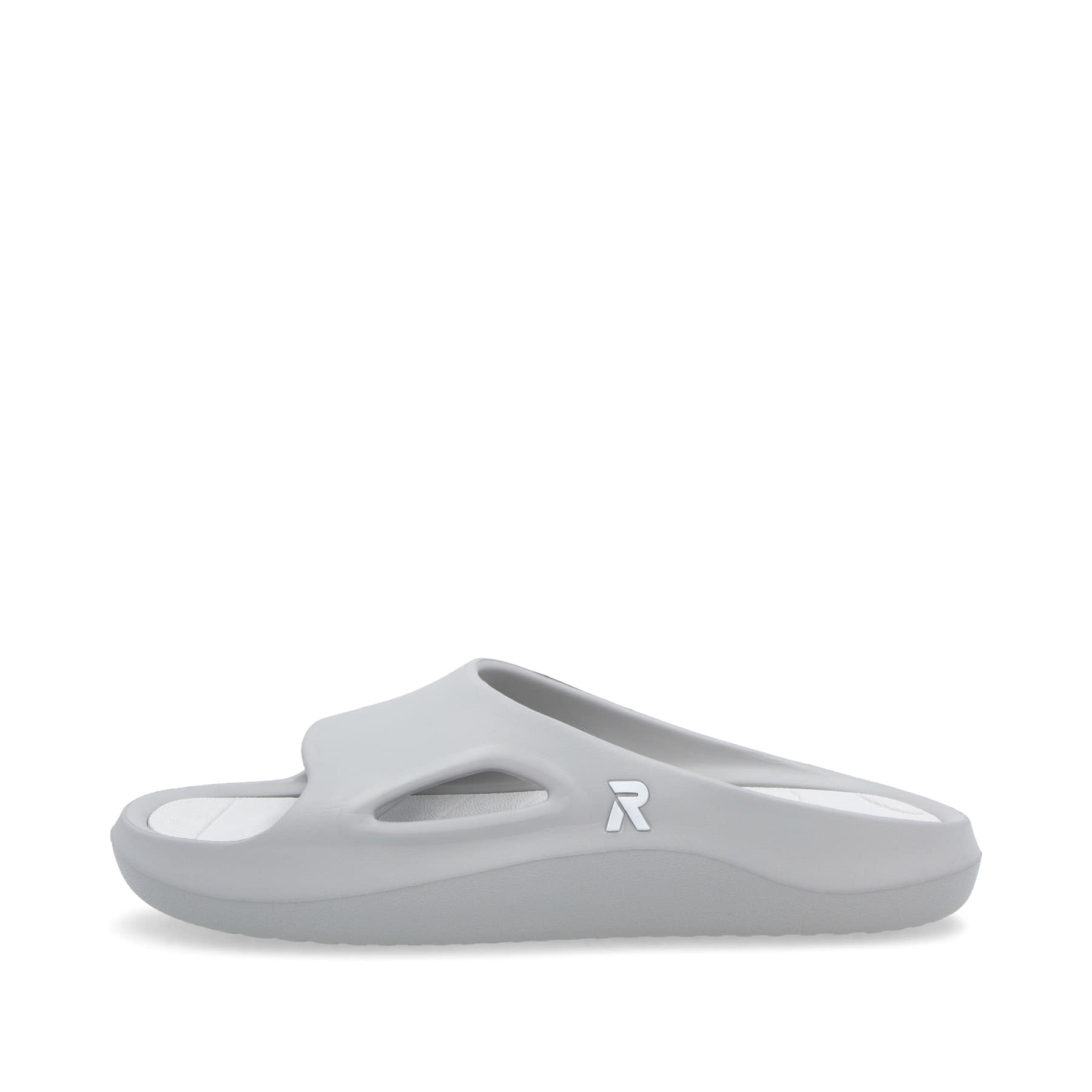 Graue Rieker Herren Pantoletten U3450-40 mit ultraleichter und flexibler Sohle. Schuh Außenseite.