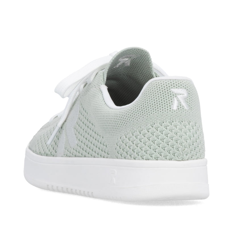 Mintgrüne waschbare Rieker Damen Sneaker Low W1904-52 mit einer Schnürung. Schuh von hinten.