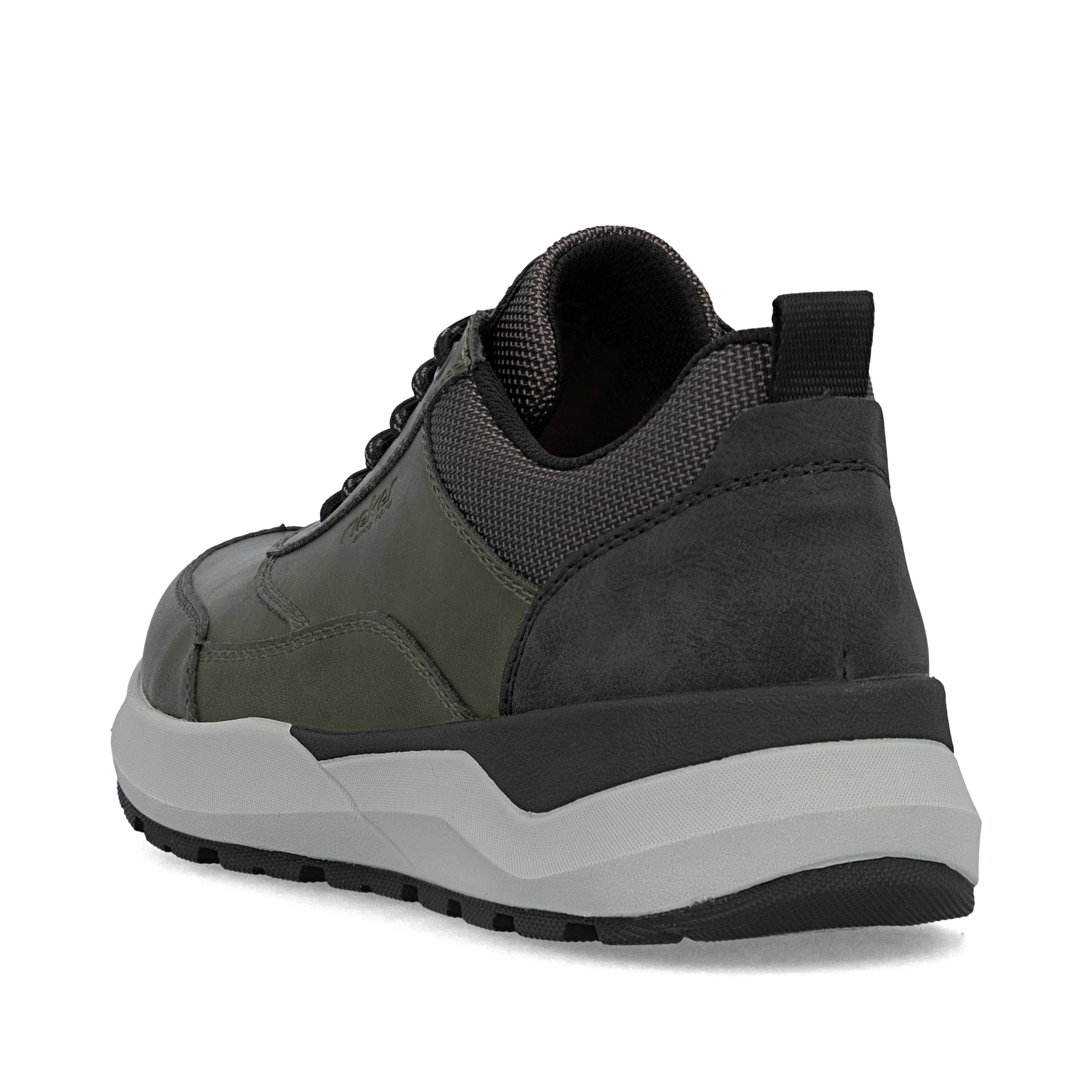 Grüne Rieker Herren Sneaker Low 06000-54 mit Reißverschluss sowie Extraweite H. Schuh von hinten.