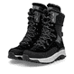 Schwarze Rieker Damen Schnürstiefel W0066-00 mit wasserabweisender TEX-Membran. Schuhpaar seitlich schräg.