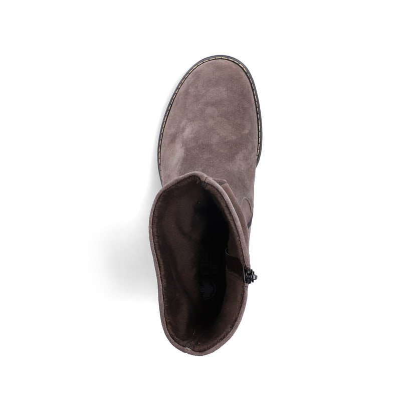 Graue Rieker Damen Kurzstiefel 74874-45 aus Rauleder. Schuh von oben.
