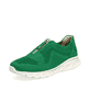 Grasgrüne Rieker Damen Slipper 54057-52 mit flexibler und ultra leichter Sohle. Schuh seitlich schräg.