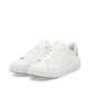 Weiße Rieker Damen Sneaker Low 41902-80 mit Schnürung sowie super leichter Sohle. Schuhpaar seitlich schräg.