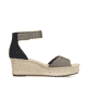 Schwarze Rieker Keilsandaletten 68793-00 mit einem Klettverschluss. Schuh Innenseite.