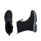 Schwarze Rieker Damen Kurzstiefel Z3950-00 mit dem umdrehbaren Glacier Grip. Schuh von oben, liegend.