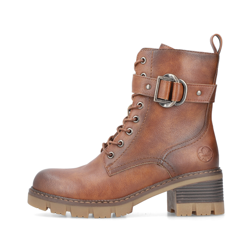 Nougatbraune Rieker Damen Hochschaftstiefel 91694-24 mit einer robusten Profilsohle. Schuh Innenseite