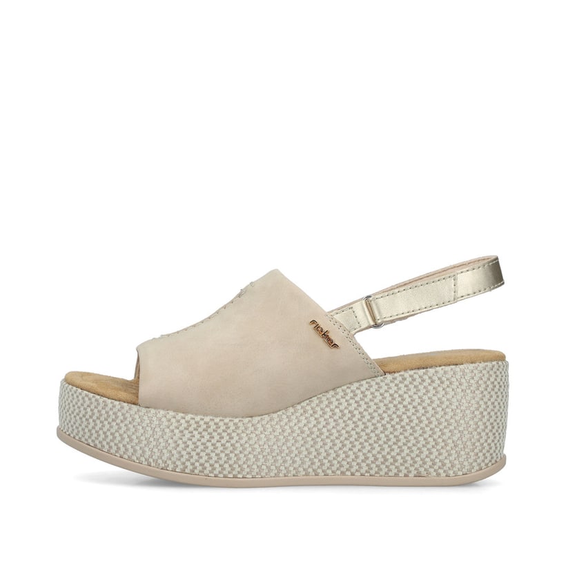 Beige Rieker Damen Sandalen 69460-62 mit moderner Spannnaht. Schuh Außenseite.