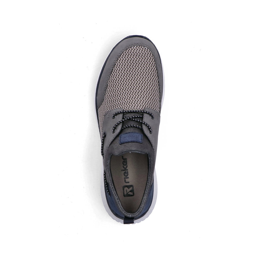 Mocassins Rieker gris pour homme B9643-42 avec bande élastique. Chaussure vue de dessus.