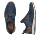 Mocassins Rieker bleus pour homme 14750-14 avec bande élastique. Chaussure vue de dessus, couchée.