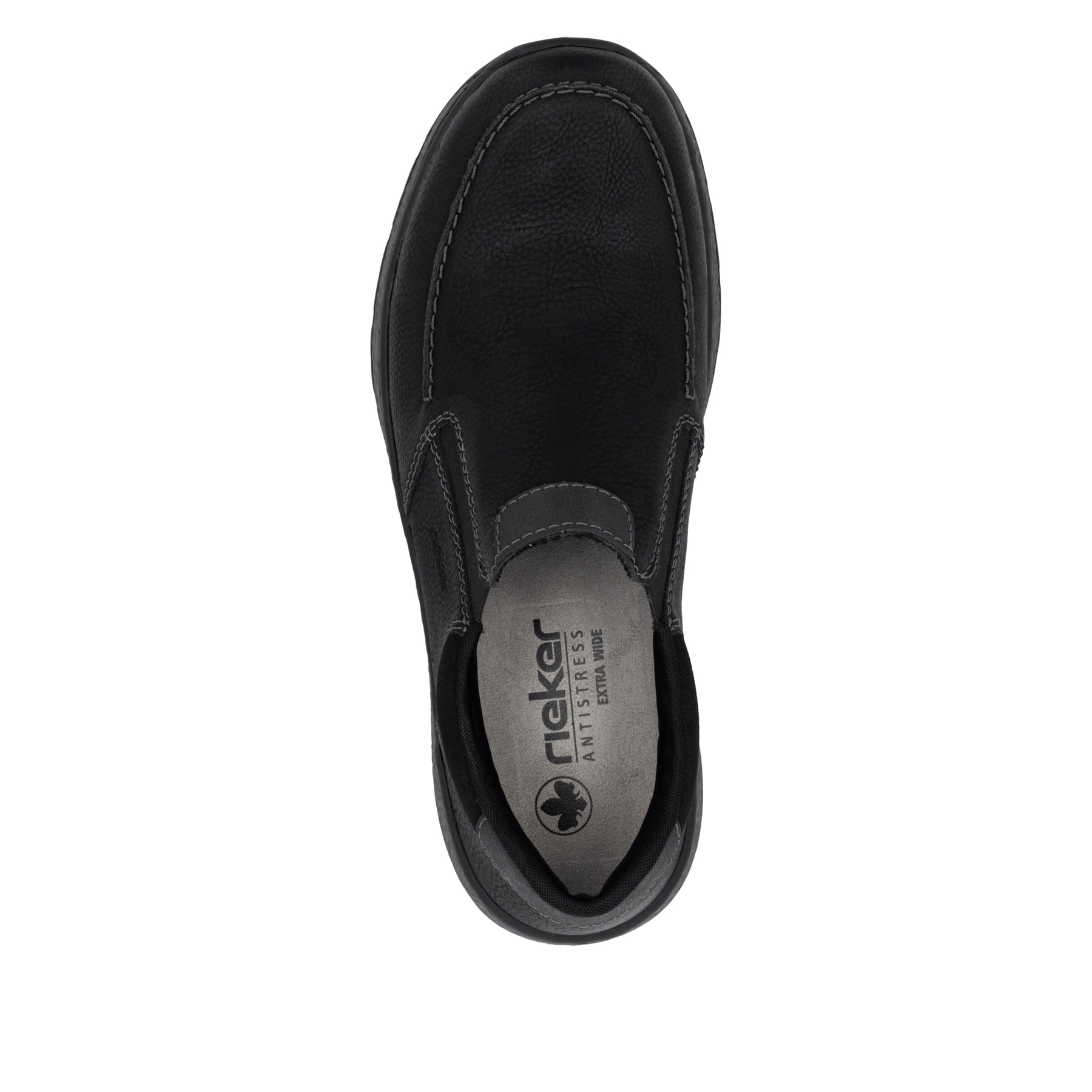 Mocassins Rieker noirs pour homme B9062-00 avec bande élastique. Semelle extérieure de la chaussure.