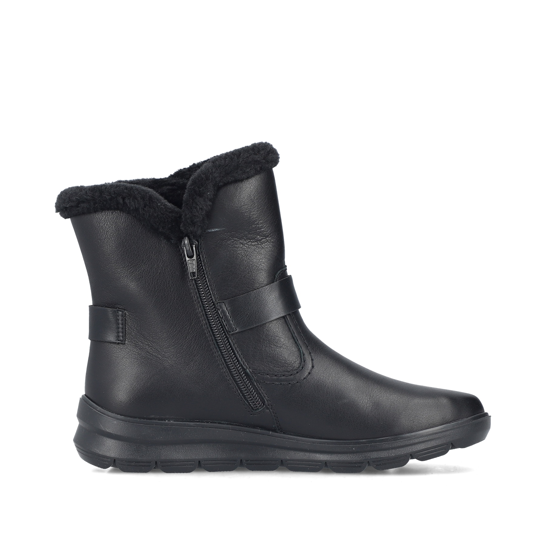 Schwarze Rieker Damen Kurzstiefel Z0081-00 aus Glattleder mit weichem Kragen. Schuh Innenseite.
