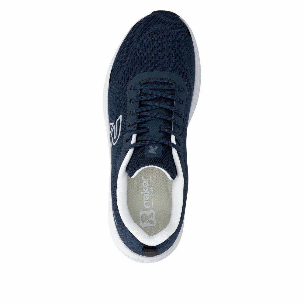 Blaue Rieker Herren Sneaker Low U4101-14 mit Schnürung sowie abgesetztem Logo. Schuh von oben.