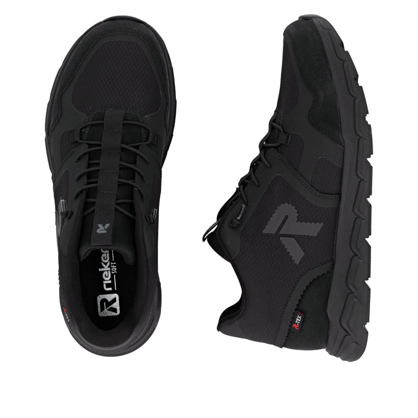 Schwarze Rieker Herren Sneaker High 09170-00 mit wasserabweisender TEX-Membran. Schuh von oben, liegend.