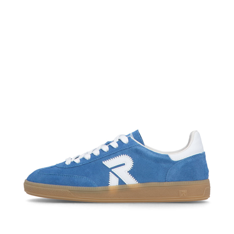 Baskets basses Rieker bleues pour homme U2200-12 avec lacets. Côté extérieur de la chaussure.