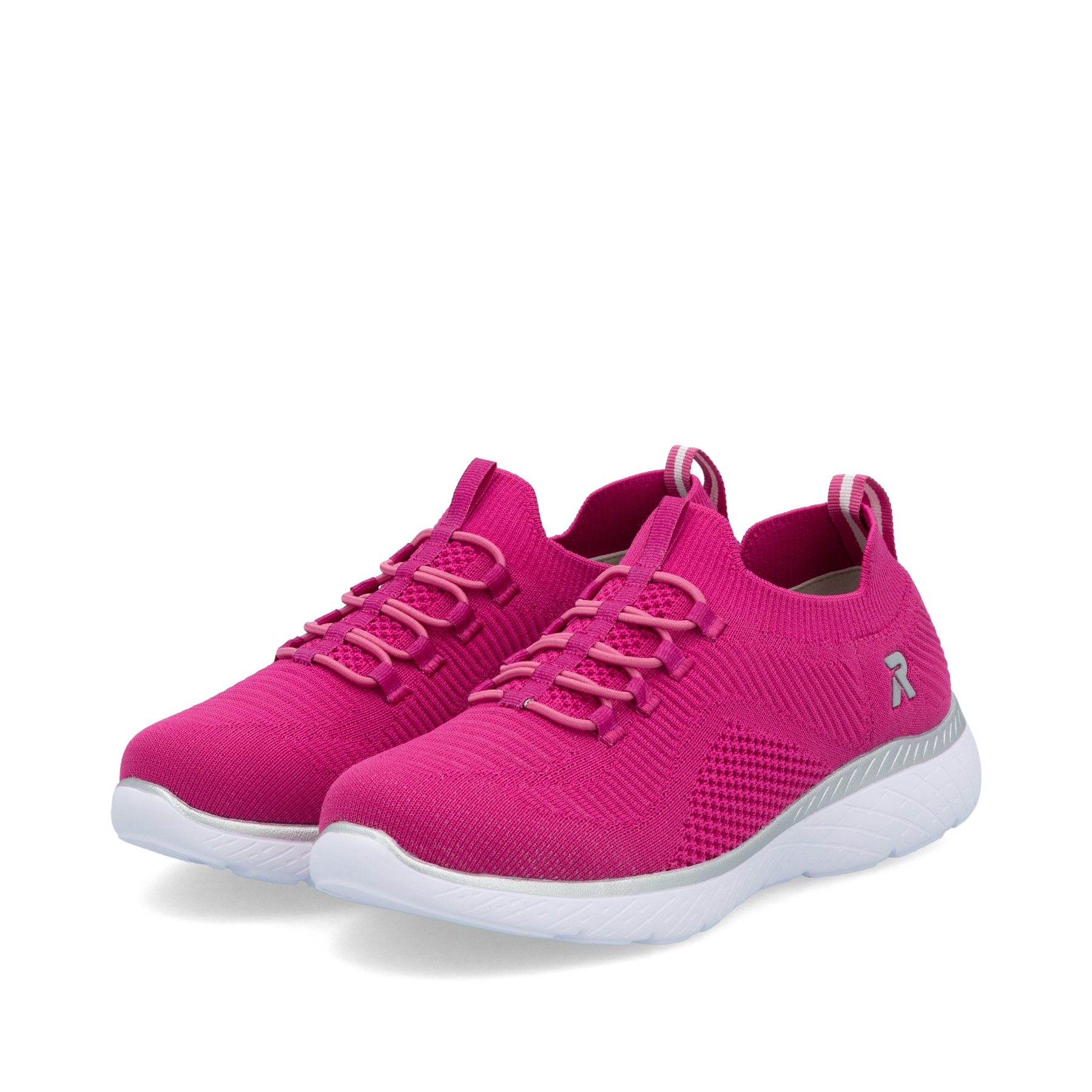 Rosane Rieker Damen Sneaker Low M5074-31 mit Gummizug sowie ultraleichter Sohle. Schuhpaar seitlich schräg.