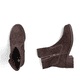 Dunkelbraune Rieker Damen Kurzstiefel 75460-24 aus Rauleder mit Reißverschluss. Schuh von oben, liegend.
