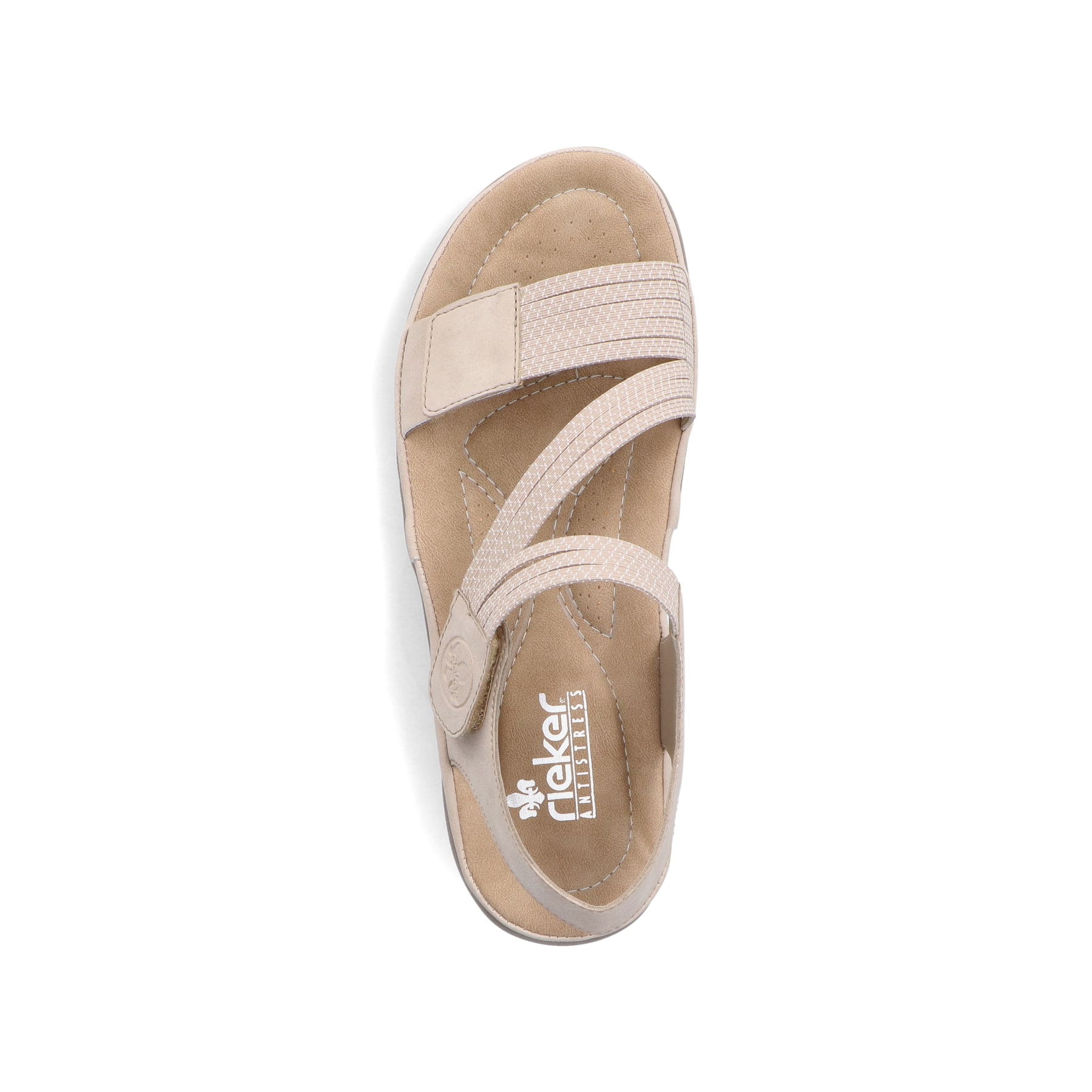 Beige Rieker Damen Trekkingsandalen 64870-62 mit einem Klettverschluss. Schuh von oben.
