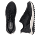 Schwarze Rieker Damen Sneaker Low W2504-00 aus Glattleder mit Reißverschluss. Schuh von oben, liegend.