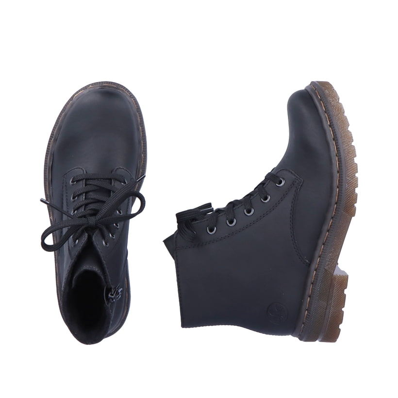 Stivali Donna Rieker Modello 78240 – Allacciati, Con Tacco A Blocco E Cerniera, Colore Nero