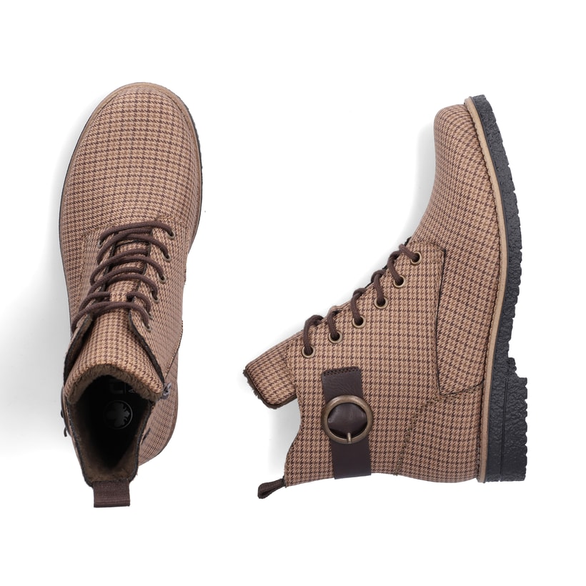 Beige Rieker Damen Schnürstiefel 73520-64 mit Deko-Schnalle. Schuh von oben, liegend.