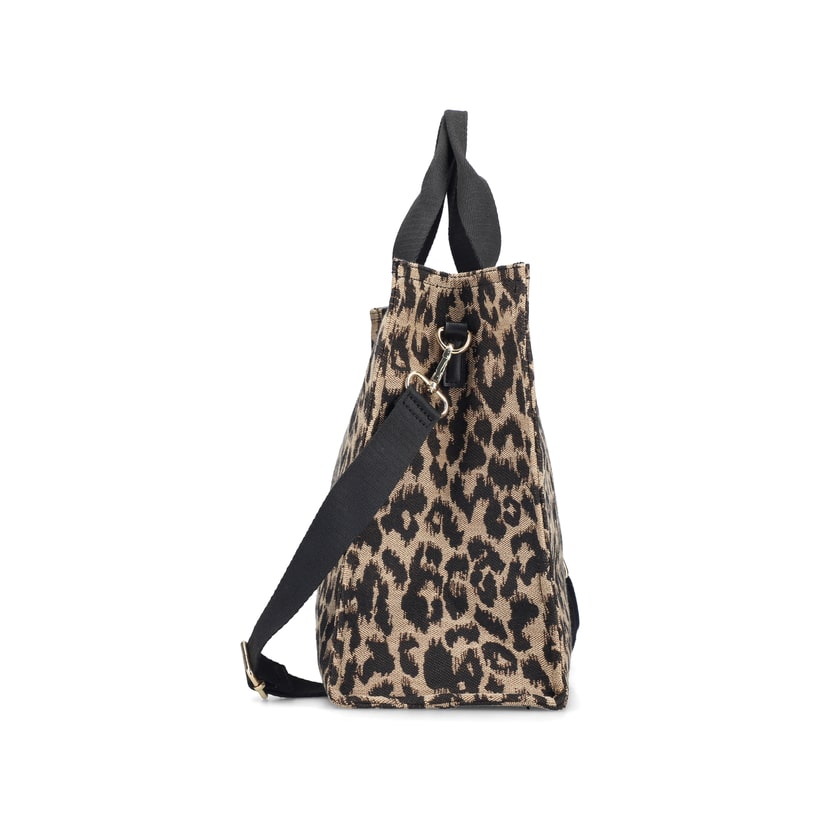 Sac à main Rieker H1070-90 en imprimé animalier avec fermeture éclair et sangle d’épaule amovible et ajustable. Côté droit.