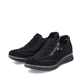 Zartrosane vegane Rieker Damen Loafer 58955-31 mit einem Elastikeinsatz. Schuh Außenseite gespiegelt.