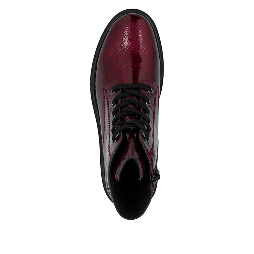 Dunkelrote Rieker Damen Schnürstiefel Z2841-33 mit einem Reißverschluss. Schuh von oben.