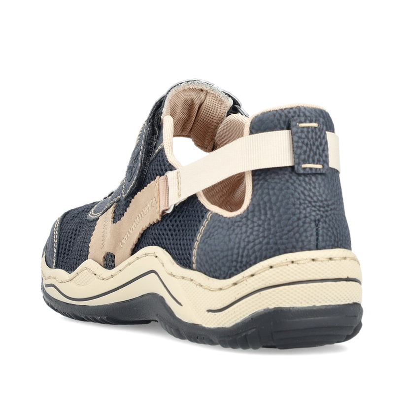 Chaussons Rieker bleus pour femme L0575-14 avec fermeture velcro. Chaussure vue de l'arrière.
