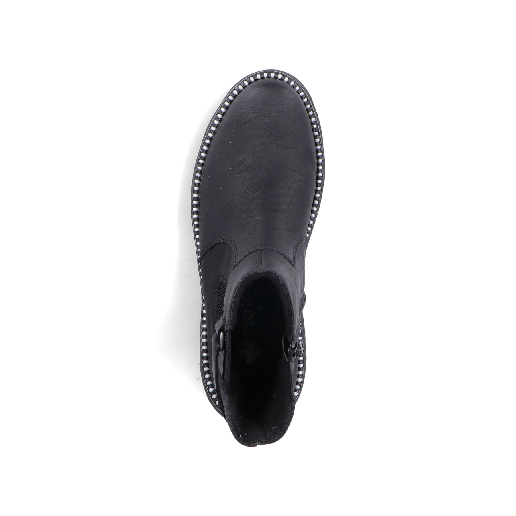 Bottes Chelseas Rieker noires pour femme Y3380-00 avec fermeture éclair. Chaussure vue de dessus.