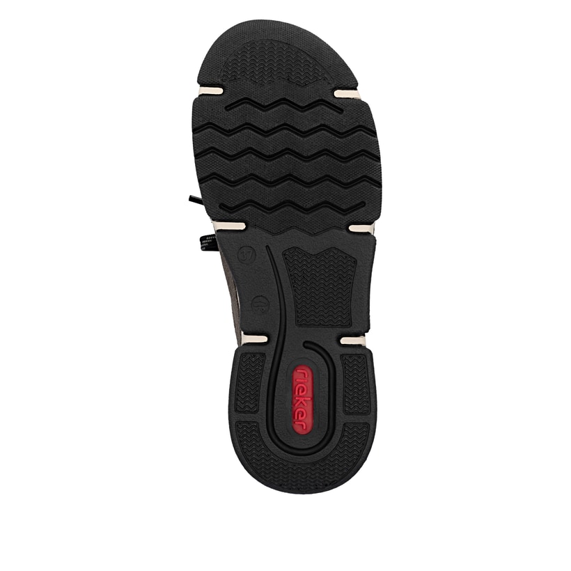 Dunkelgraue Rieker Damen Slipper 45976-45 aus Rauleder. Schuh Laufsohle.
