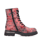 Rote Rieker Damen Biker Boots Z9120-35 mit Textprint sowie einem Reißverschluss. Schuh Innenseite.
